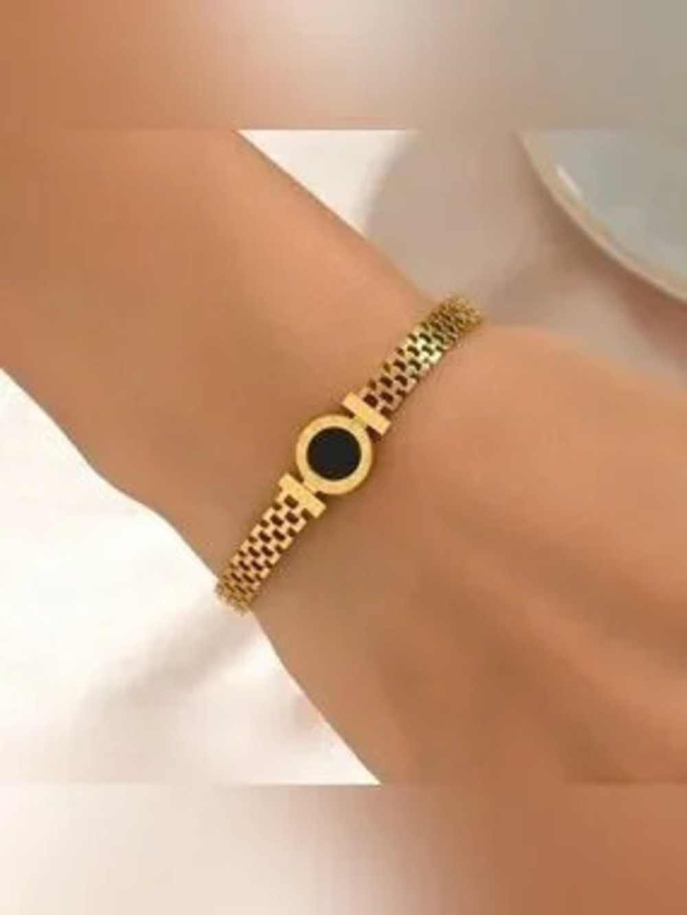Gold Plated Stainless Steel Roman Numeral Bracelet